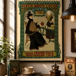 Dutch Skate Cocoa – Vintage Nederlandse Art Nouveau Poster | 30 × 40 cm