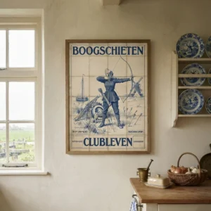 Clubleven - Vintage Boogschietsport - Poster - Delfts Blauw Stijl