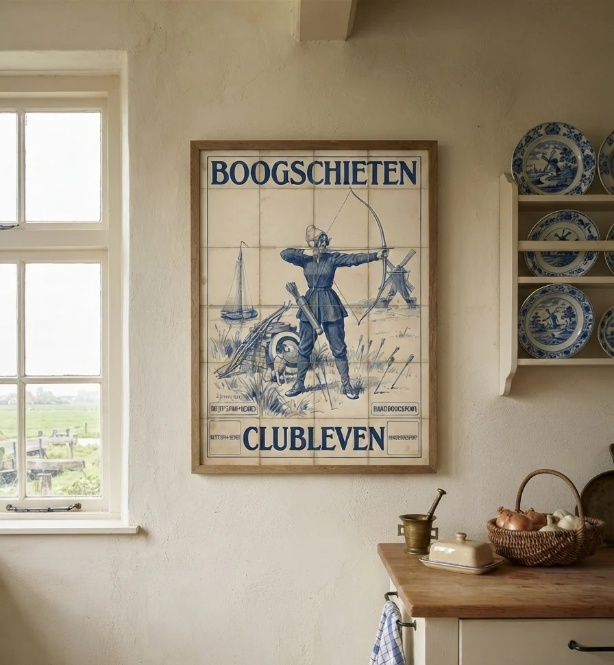 Clubleven - Vintage Boogschietsport - Poster - Delfts Blauw Stijl