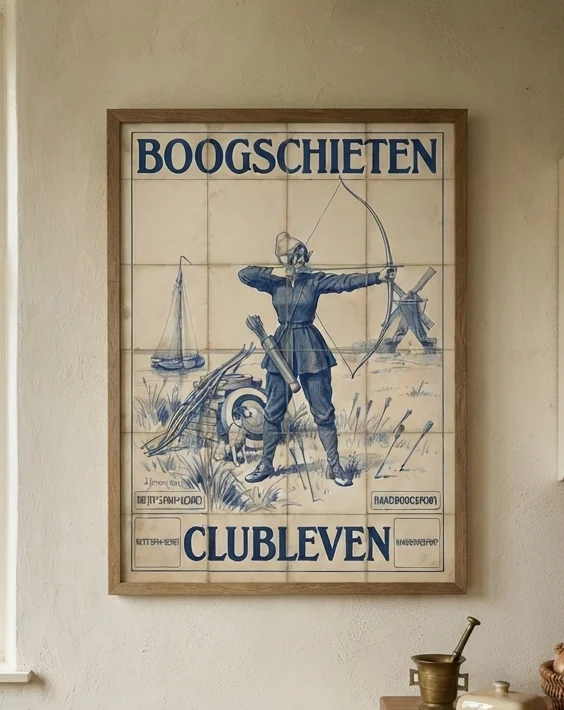 Clubleven - Vintage Boogschietsport - Poster - Delfts Blauw Stijl - Afbeelding 2