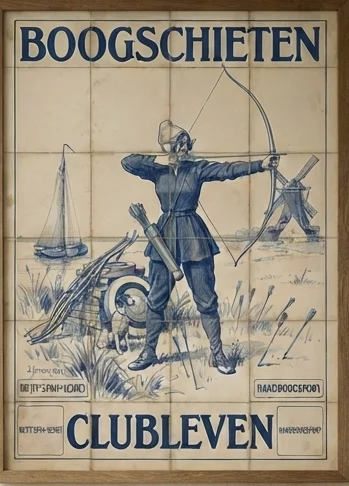 Clubleven - Vintage Boogschietsport - Poster - Delfts Blauw Stijl - Afbeelding 3