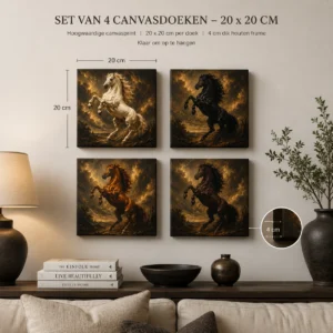 Set van 4 Baroque Paarden Canvasdoeken – 20, 30 en 40 cm²