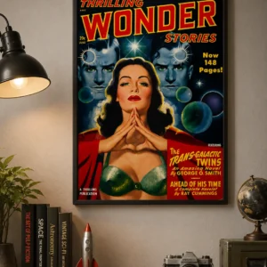 Wonder Stories – The Trans-Galactic Twins | Retro Science Fiction Poster