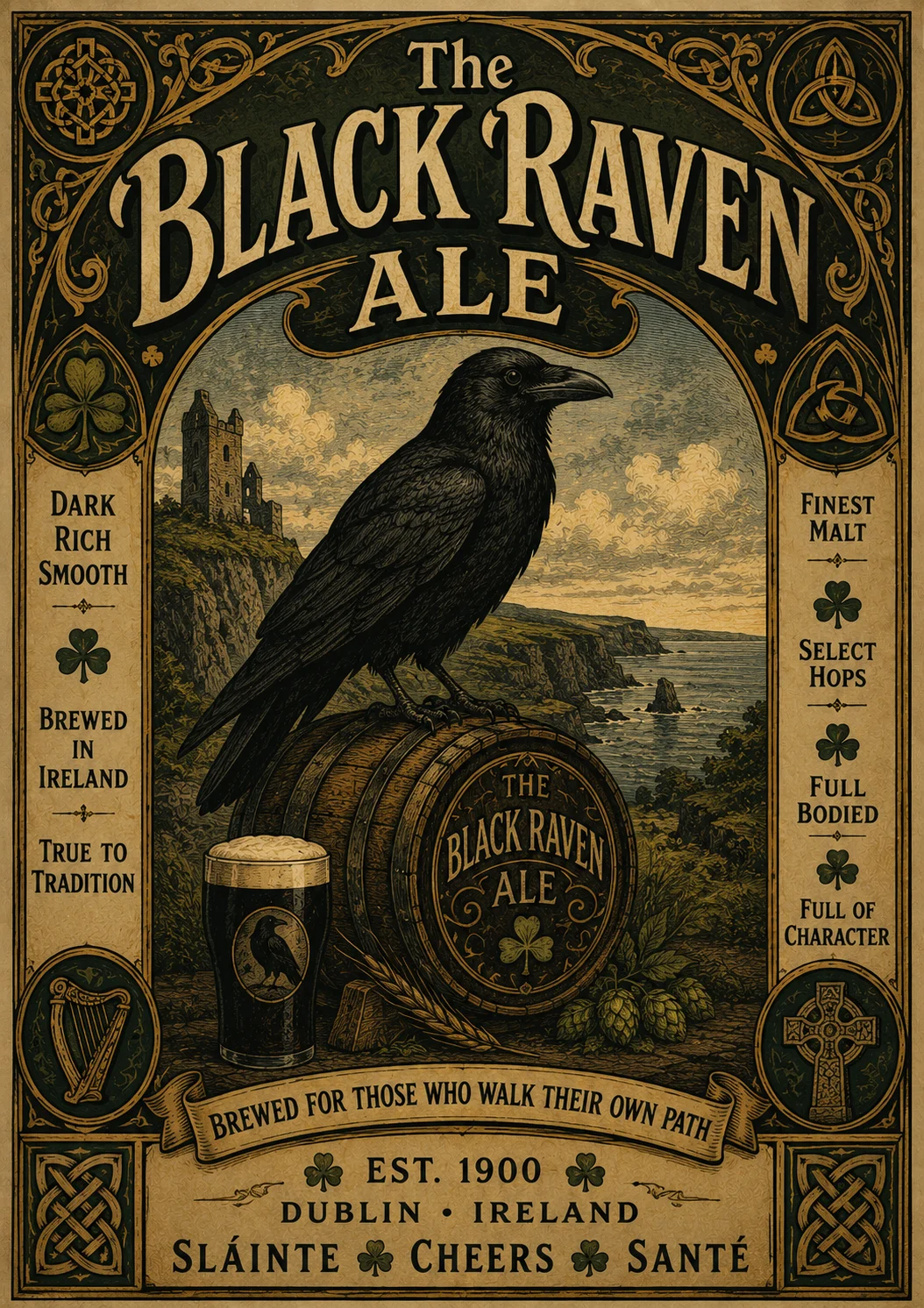 The Black Raven Ale – Vintage Irish Ale Poster - Afbeelding 2