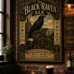 The Black Raven Ale – Vintage Irish Ale Poster
