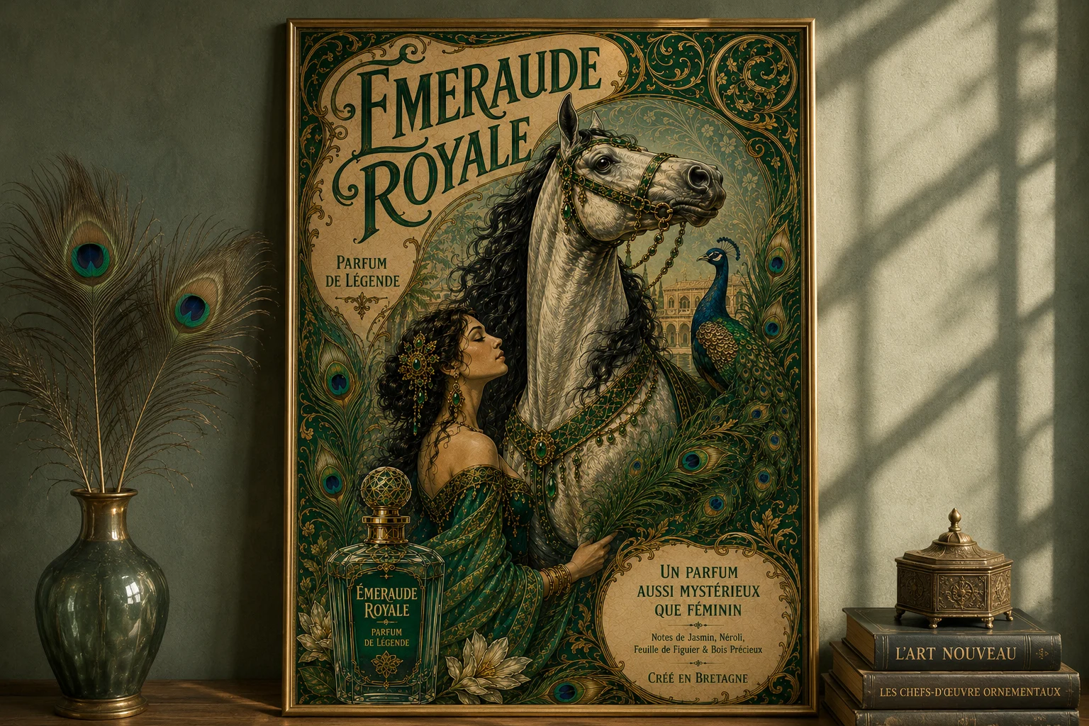 Émeraude Royale – Parfum de Légende | Vintage Art Nouveau Paardenposter
