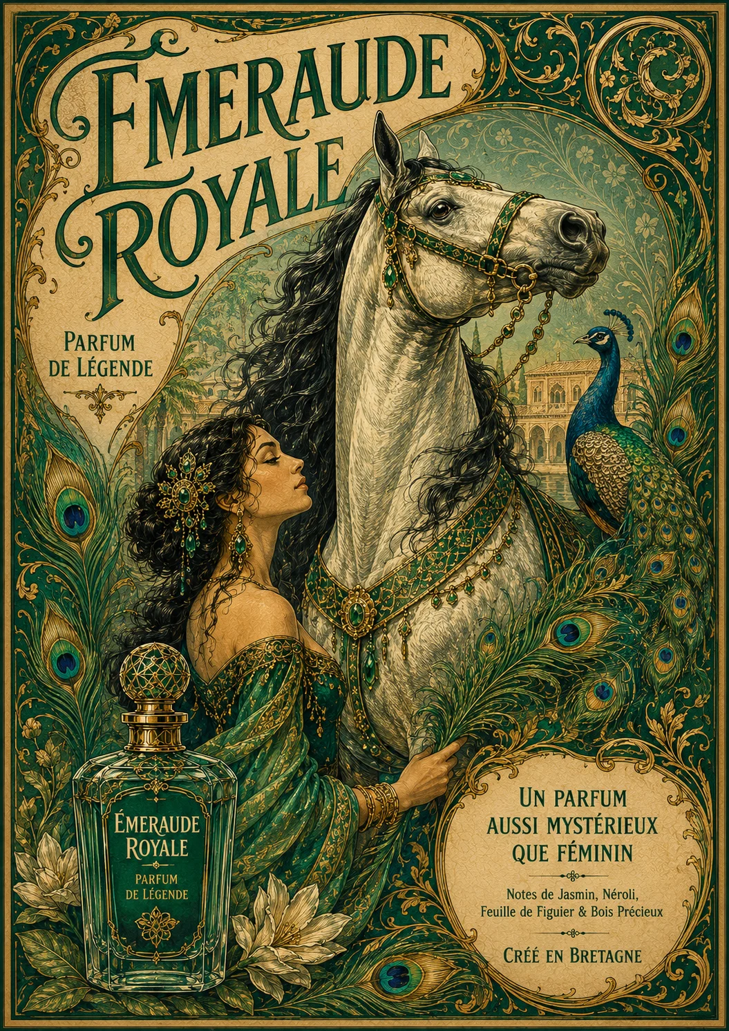 Émeraude Royale – Parfum de Légende | Vintage Art Nouveau Paardenposter - Afbeelding 2