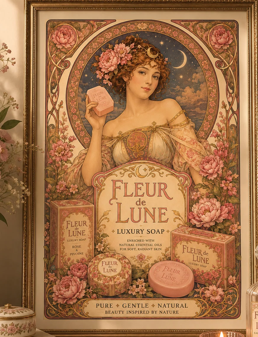 Fleur de Lune – Luxury Soap | Vintage Art Nouveau Poster