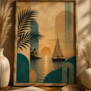 Golden Voyage – Retro Tropische Zeilboot Poster