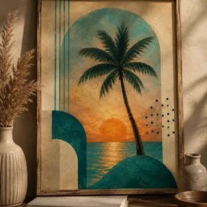 Turquoise Palm Sunset – Retro Tropische Poster