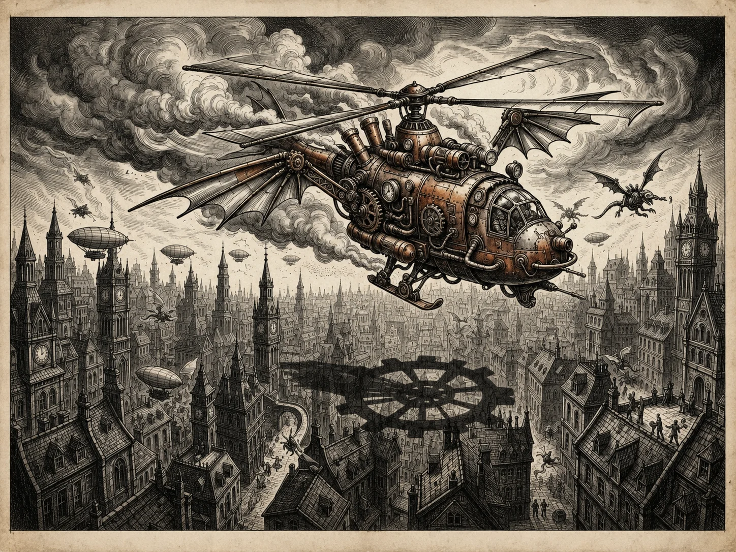 Steampunk - Sky Chopper – Vintage Poster - Afbeelding 3