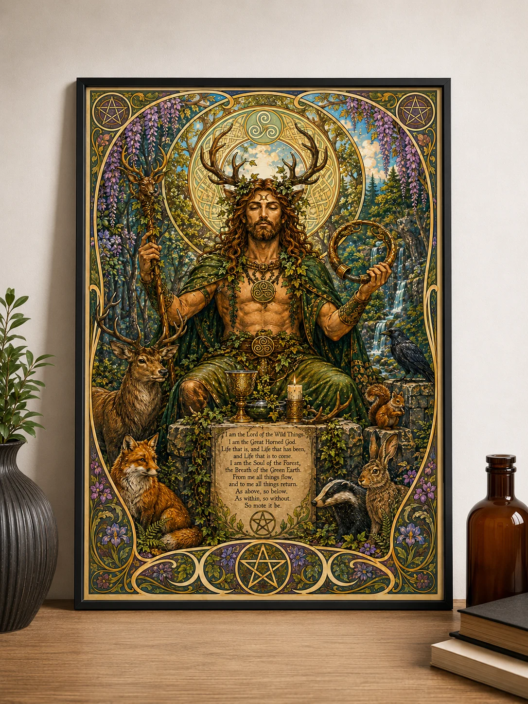 Wicca - Cernunnos Lord of the Wild Things - Art Nouveau Poster
