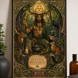 Wicca -Cernunnos The Horned God - Art Nouveau Poster