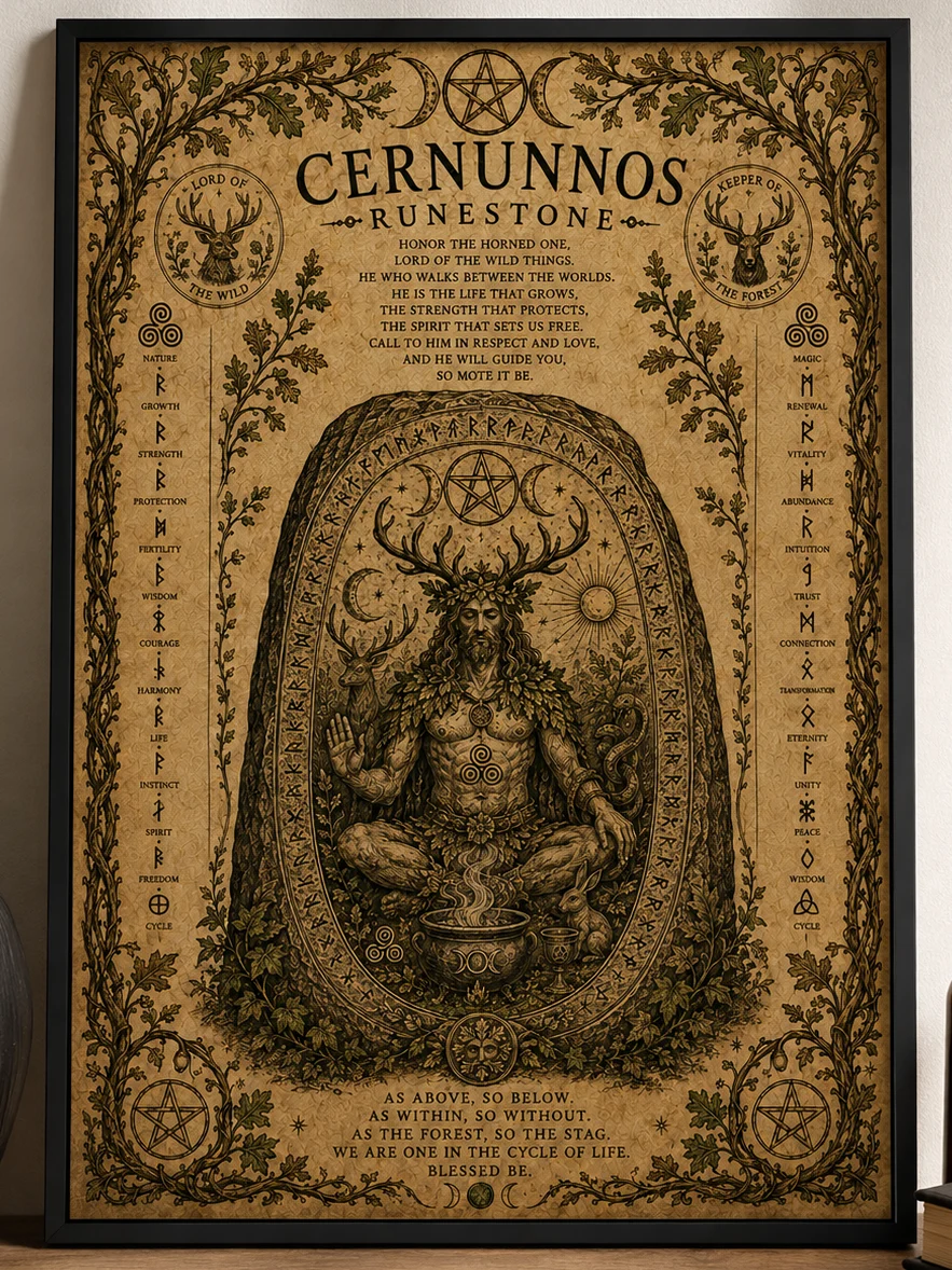 Wicca - Cernunnos Runestone - Vintage Poster - Afbeelding 2