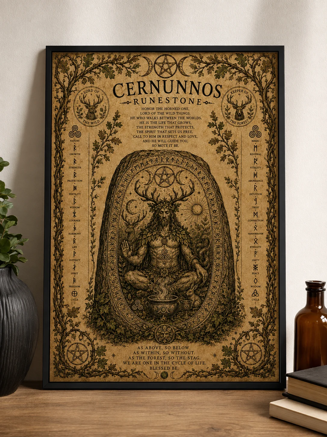 Wicca - Cernunnos Runestone - Vintage Poster