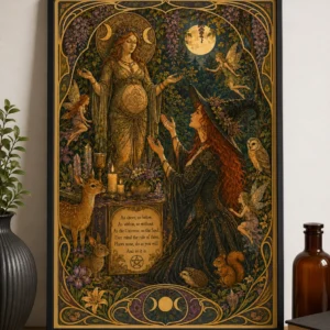 Wicca - Mother Goddess Moon Ritual - Art Nouveau Poster