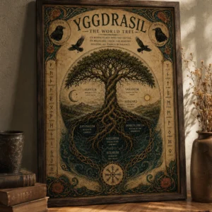 Yggdrasil – The World Tree | Vintage Viking & Noorse Mythologie Poster