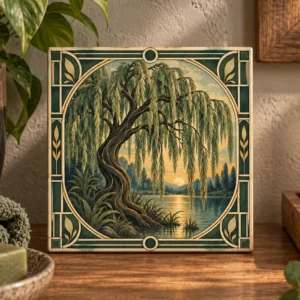 Treurwilg Aan De Waterkant - Art Nouveau Stijl - Decoratieve Tegel