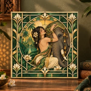Exotische Vrouw Met Olifant - Art Nouveau Stijl - Decoratieve Tegel